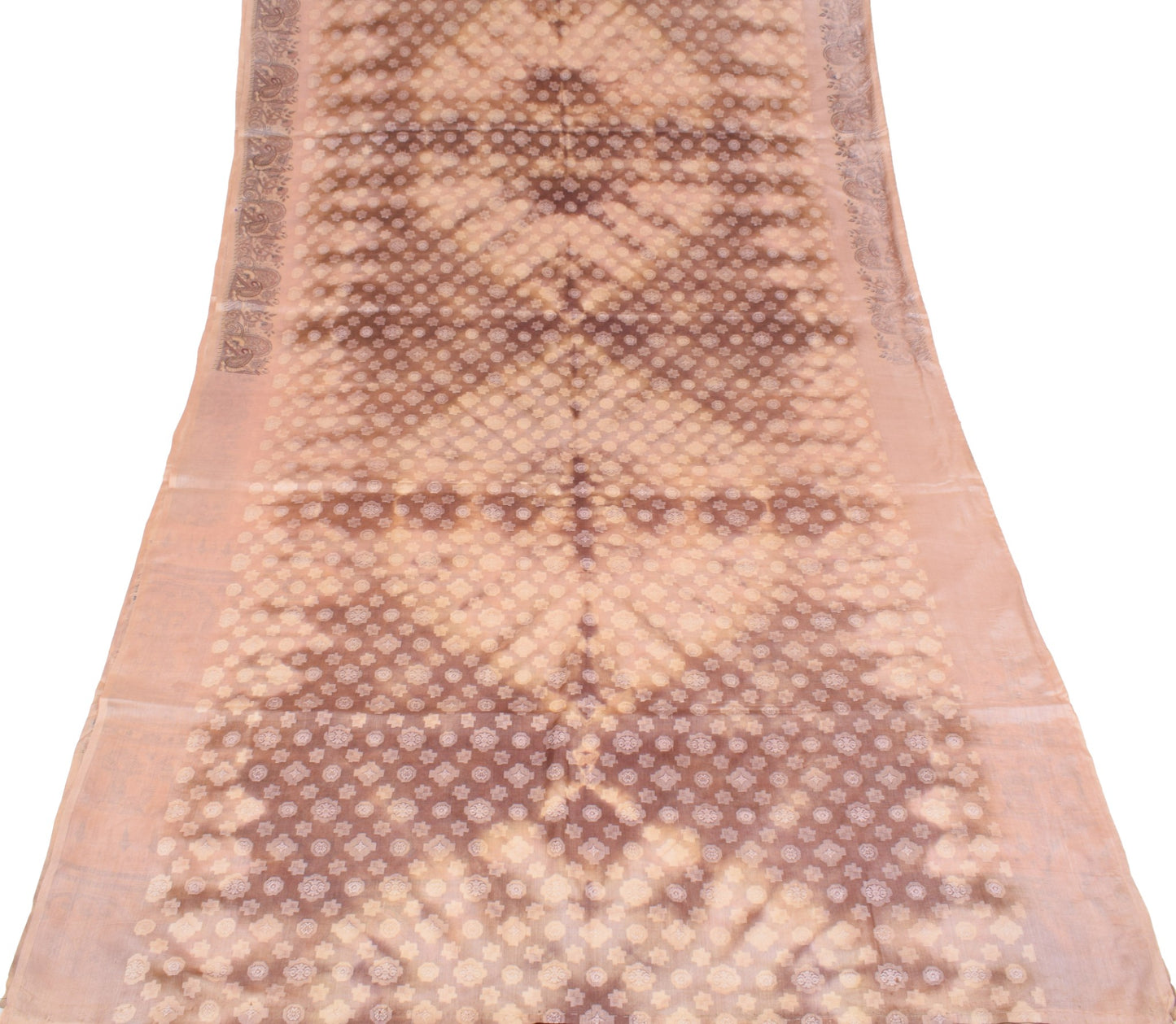 Sushila Vintage Pure Tussar Silk Saree Woven Printed Brown 6YD Soft Sari Fabric