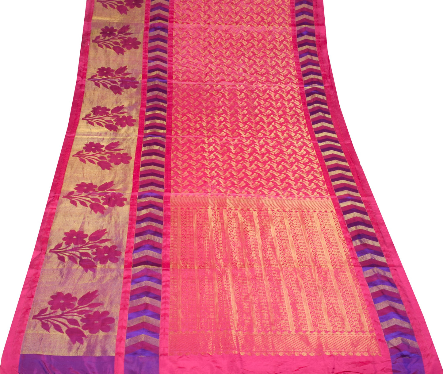 Sushila Vintage Magenta HEAVY Saree Floral Woven Base Skirt Border Soft Sari