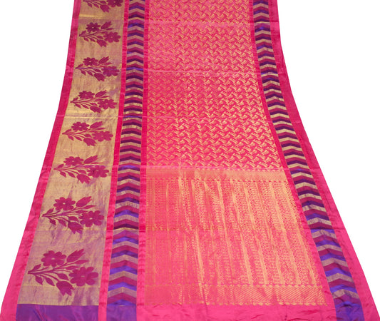 Sushila Vintage Magenta HEAVY Saree Floral Woven Base Skirt Border Soft Sari