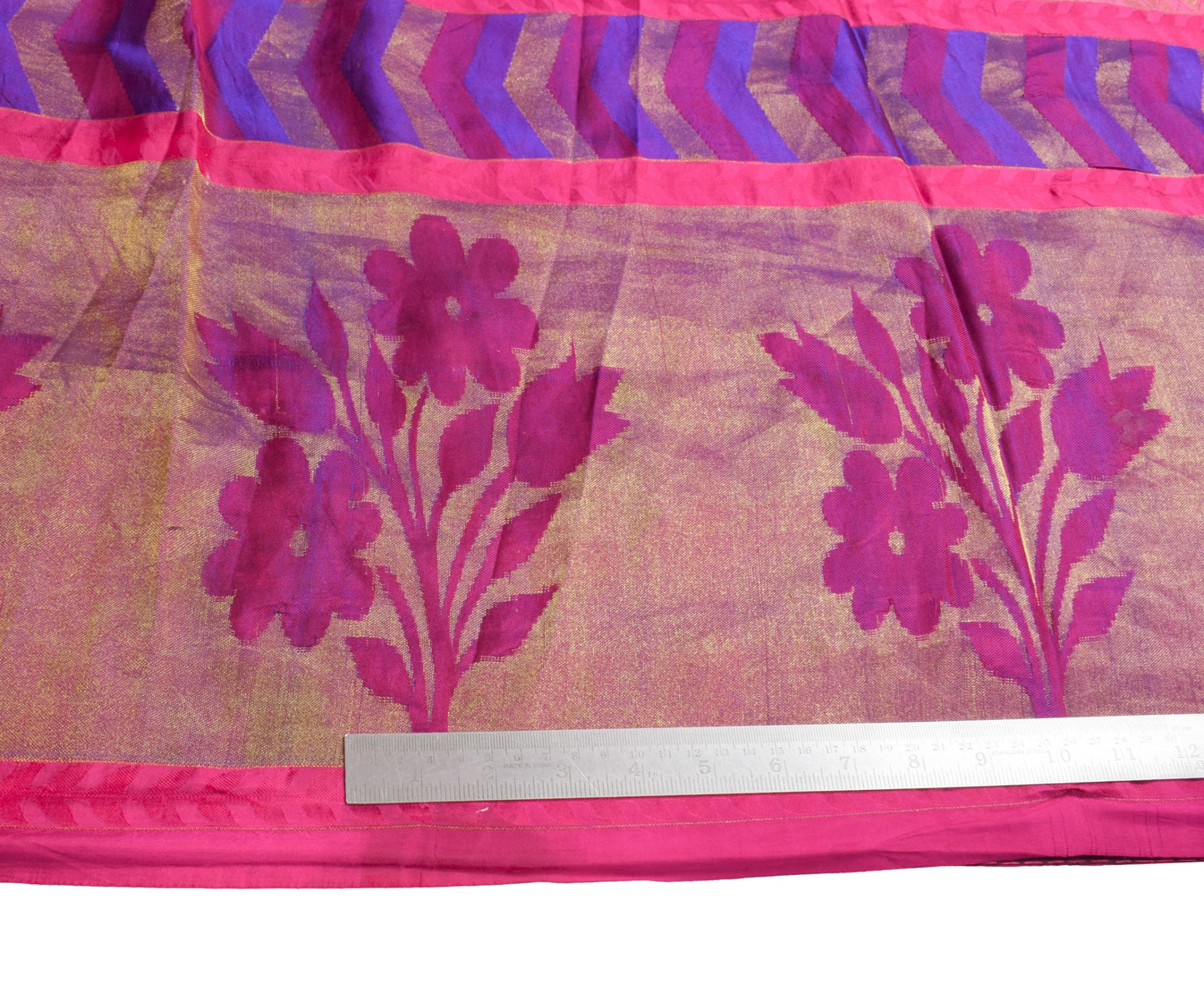 Sushila Vintage Magenta HEAVY Saree Floral Woven Base Skirt Border Soft Sari