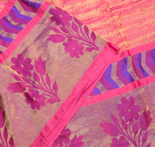 Sushila Vintage Magenta HEAVY Saree Floral Woven Base Skirt Border Soft Sari