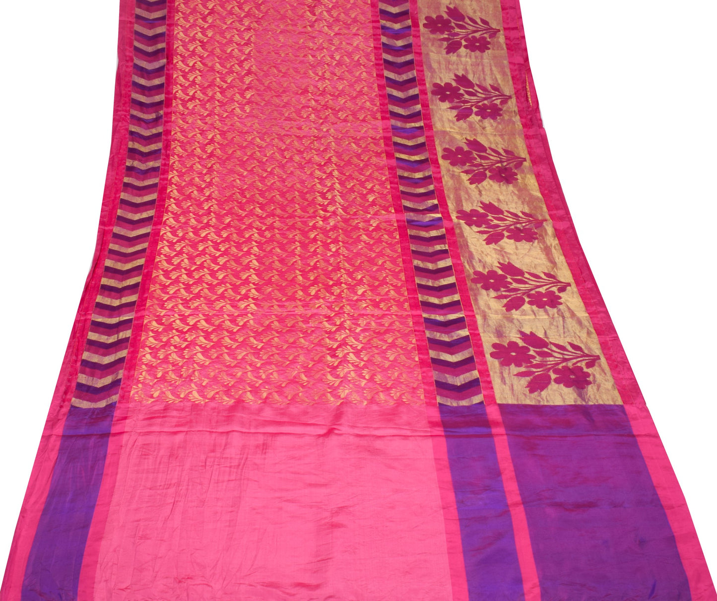 Sushila Vintage Magenta HEAVY Saree Floral Woven Base Skirt Border Soft Sari