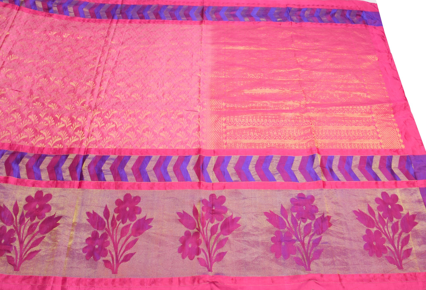 Sushila Vintage Magenta HEAVY Saree Floral Woven Base Skirt Border Soft Sari