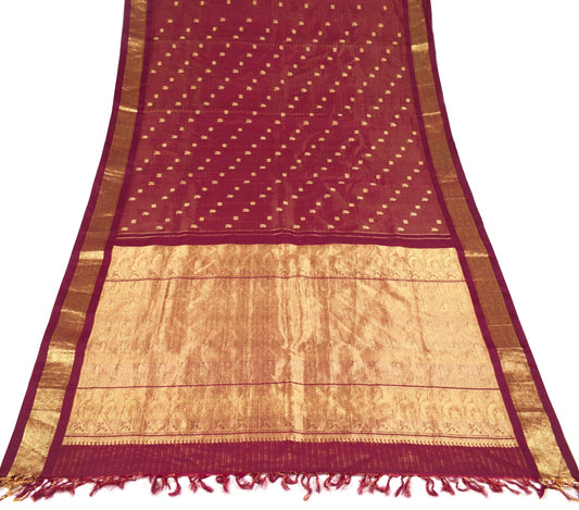 Sushila Vintage Zari Woven Kanjivaram Saree HEAVY Pure Silk Magenta Sari Fabric