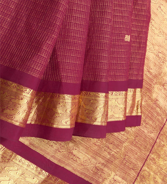 Sushila Vintage Zari Woven Kanjivaram Saree HEAVY Pure Silk Magenta Sari Fabric