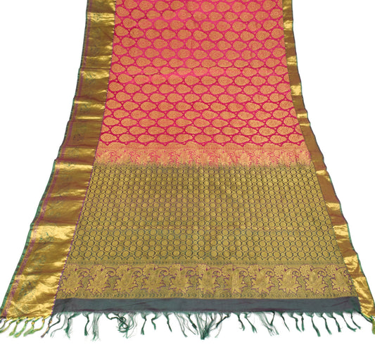 Sushila Vintage Magenta Green Kanjeevaram Saree Zari Brocaded Art Silk 6YD Sari