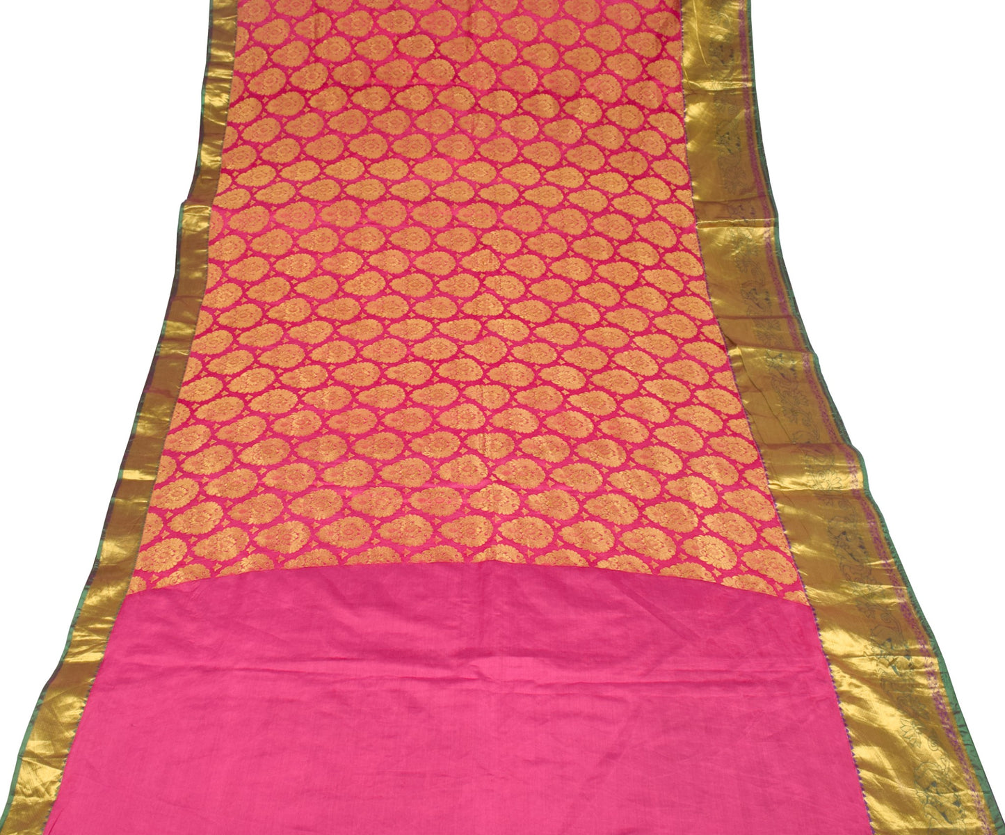Sushila Vintage Magenta Green Kanjeevaram Saree Zari Brocaded Art Silk 6YD Sari