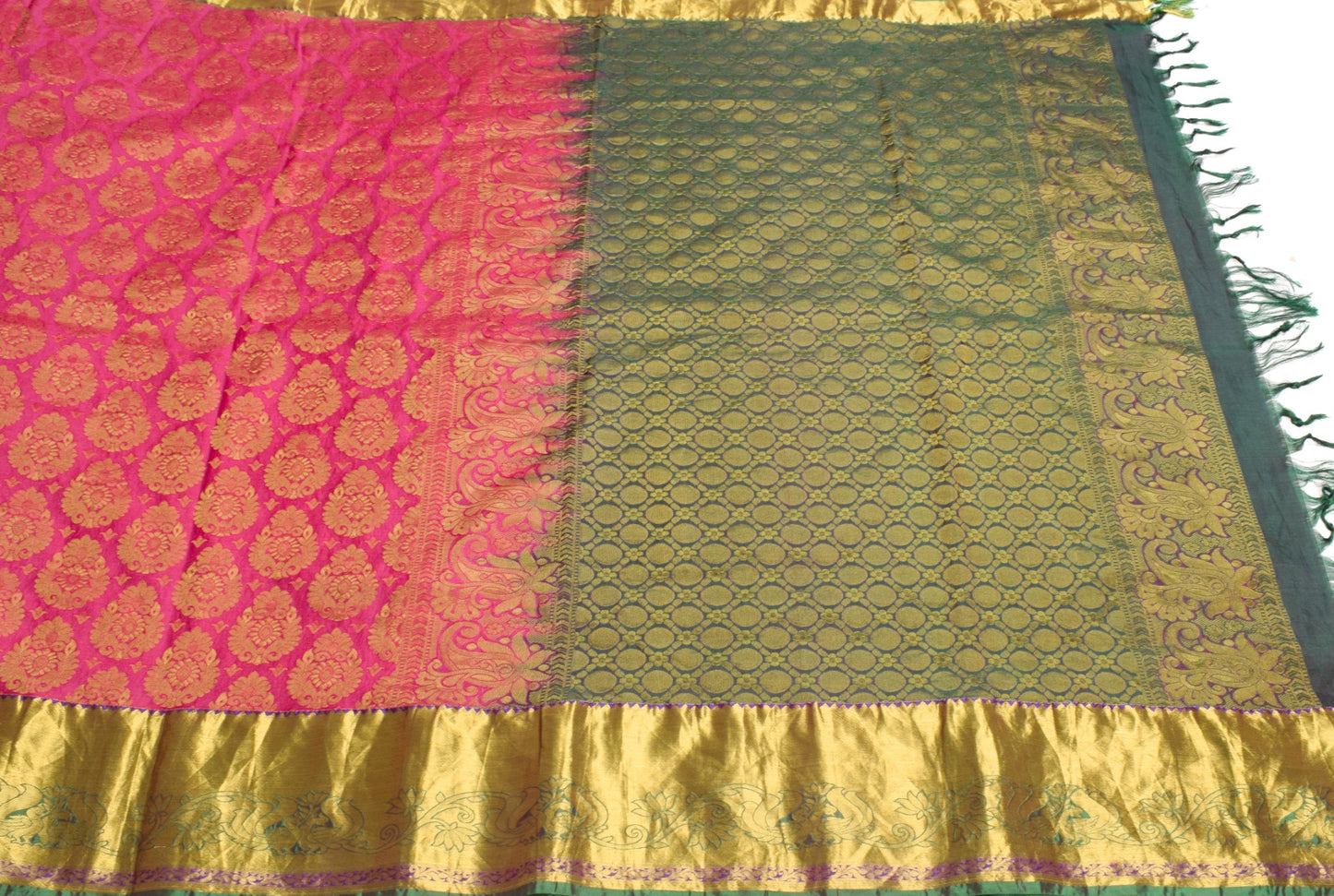 Sushila Vintage Magenta Green Kanjeevaram Saree Zari Brocaded Art Silk 6YD Sari