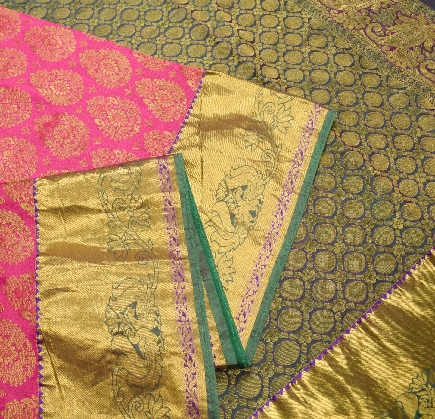 Sushila Vintage Magenta Green Kanjeevaram Saree Zari Brocaded Art Silk 6YD Sari