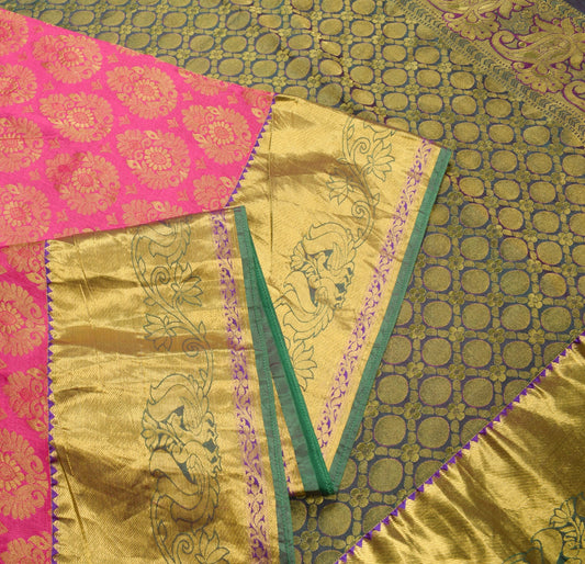 Sushila Vintage Magenta Green Kanjeevaram Saree Zari Brocaded Art Silk 6YD Sari