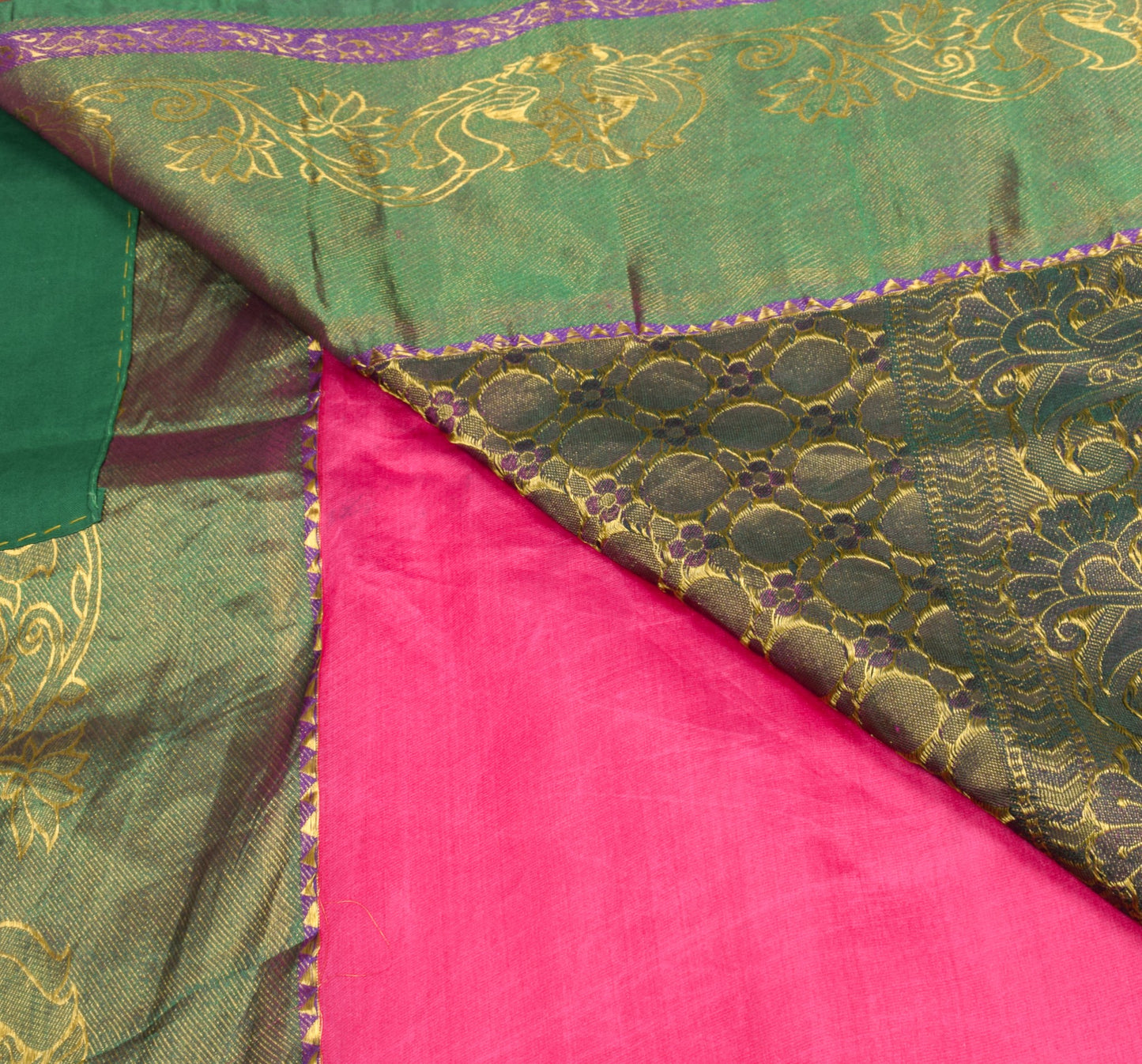 Sushila Vintage Magenta Green Kanjeevaram Saree Zari Brocaded Art Silk 6YD Sari