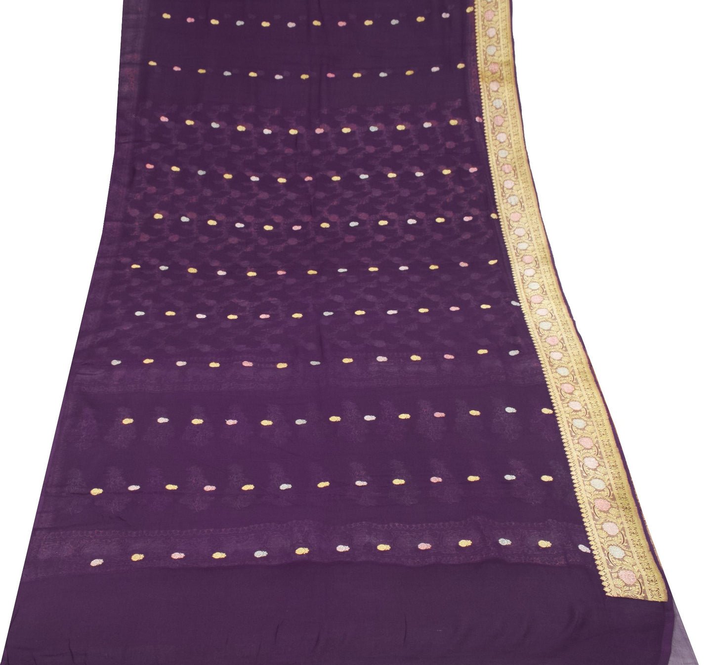 Sushila Vintage Pure Banarasi Georgette Saree Dark Wine Gold Zari Meenkari Sari