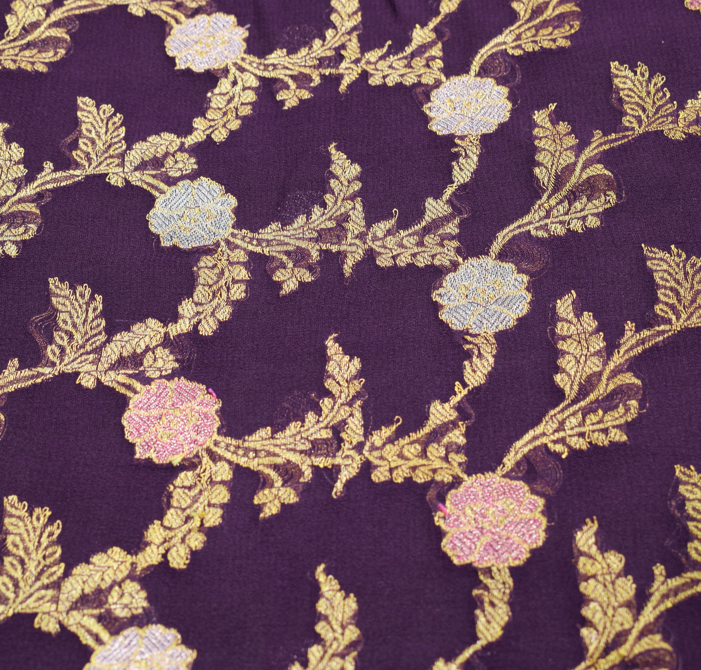 Sushila Vintage Pure Banarasi Georgette Saree Dark Wine Gold Zari Meenkari Sari