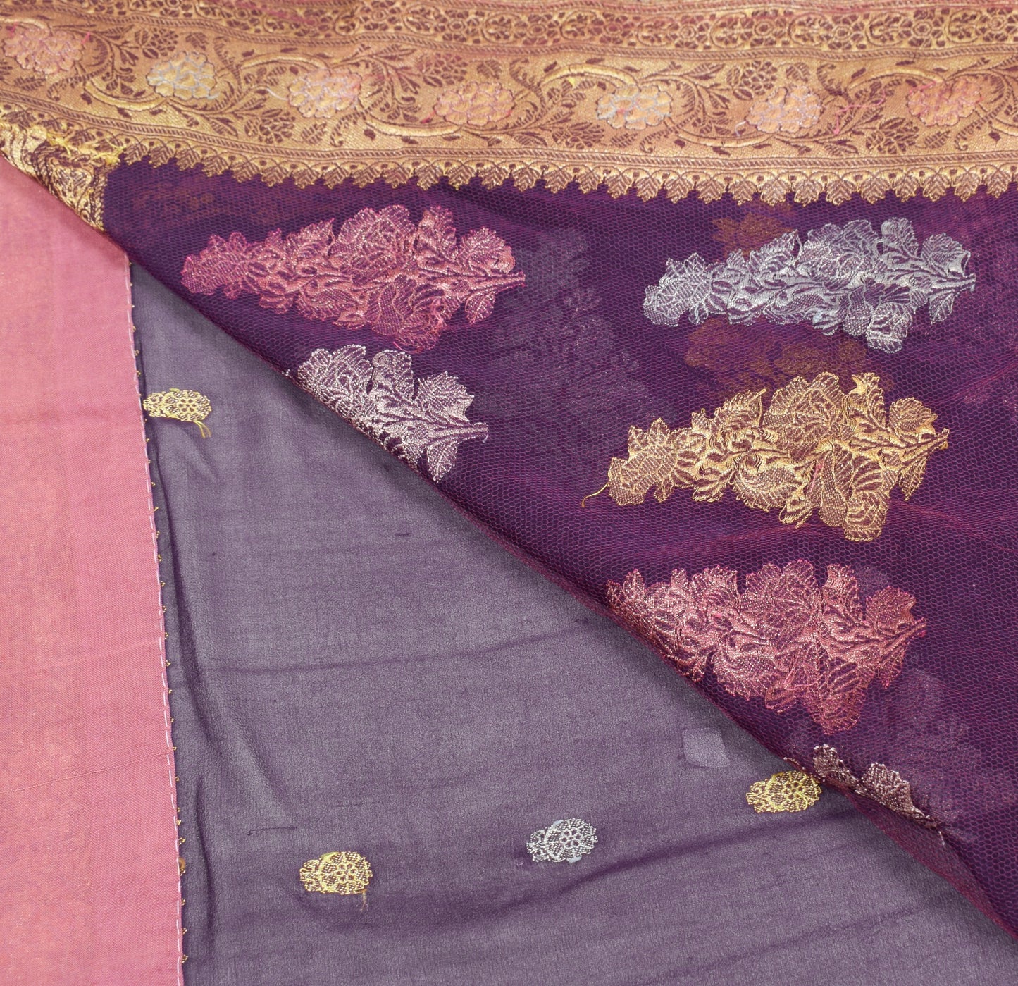 Sushila Vintage Pure Banarasi Georgette Saree Dark Wine Gold Zari Meenkari Sari