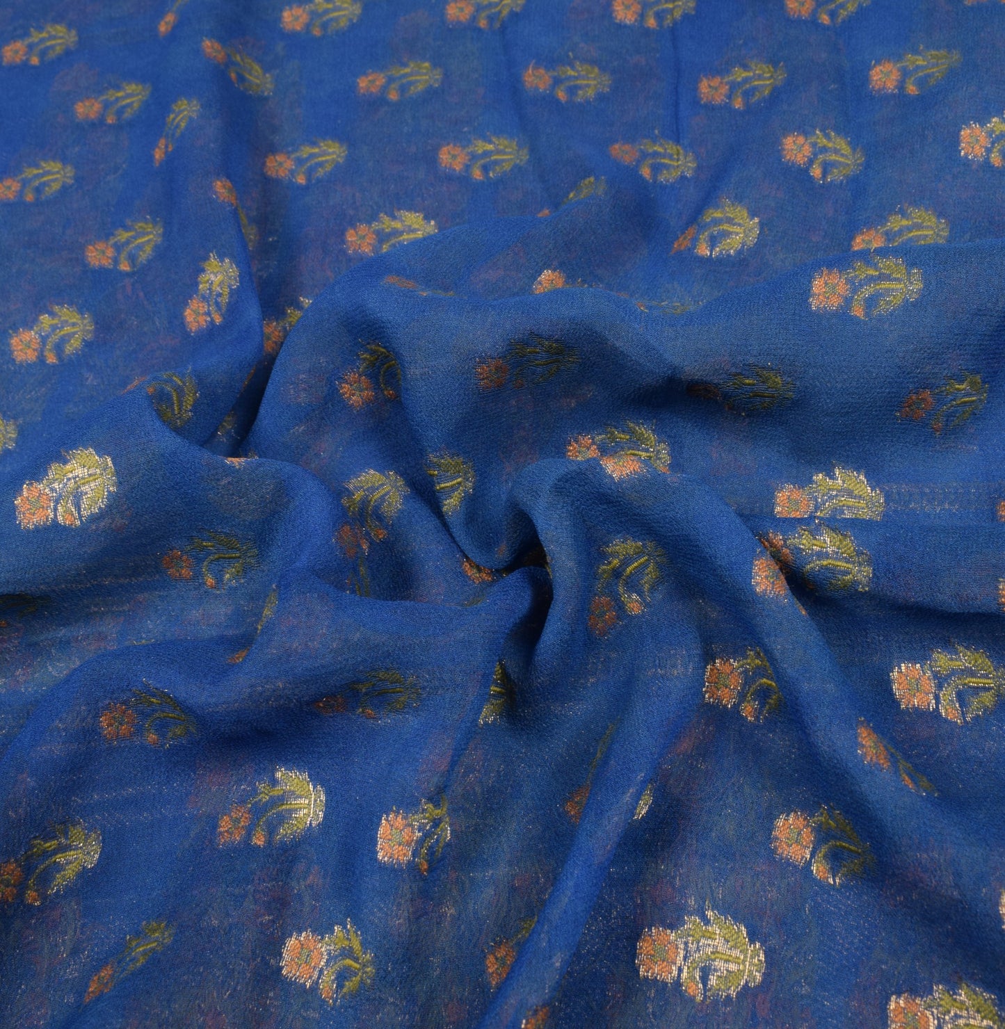 Sushila Vintage Pure Banarasi Georgette Saree Floral Woven Blue Soft Sari Fabric