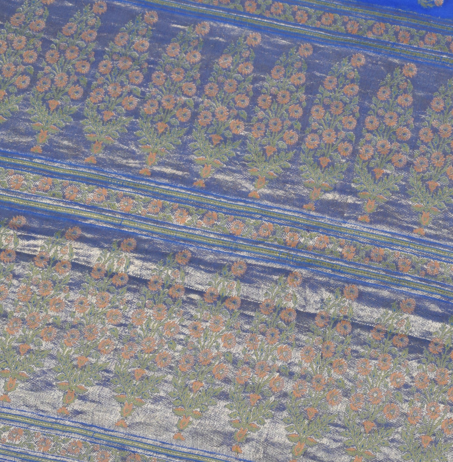 Sushila Vintage Pure Banarasi Georgette Saree Floral Woven Blue Soft Sari Fabric