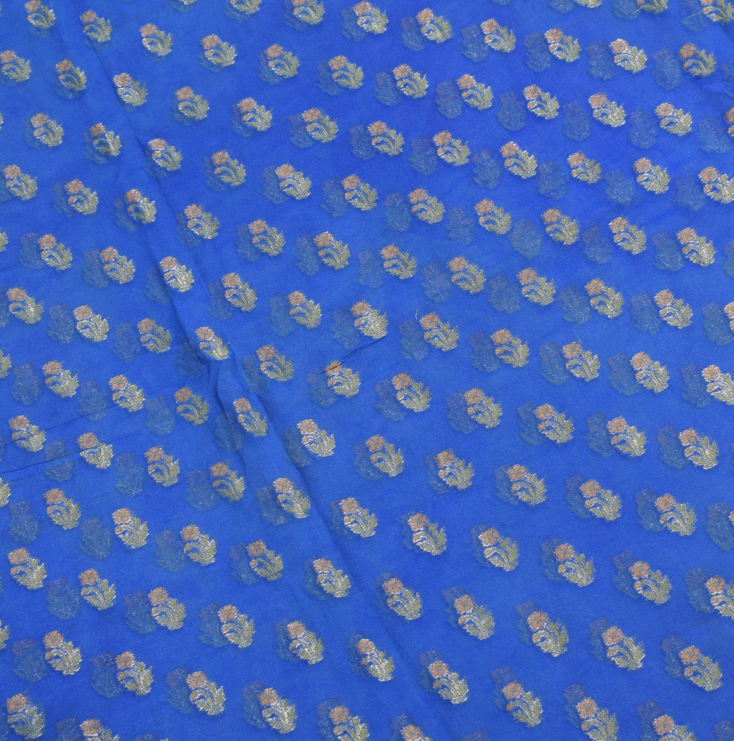 Sushila Vintage Pure Banarasi Georgette Saree Floral Woven Blue Soft Sari Fabric