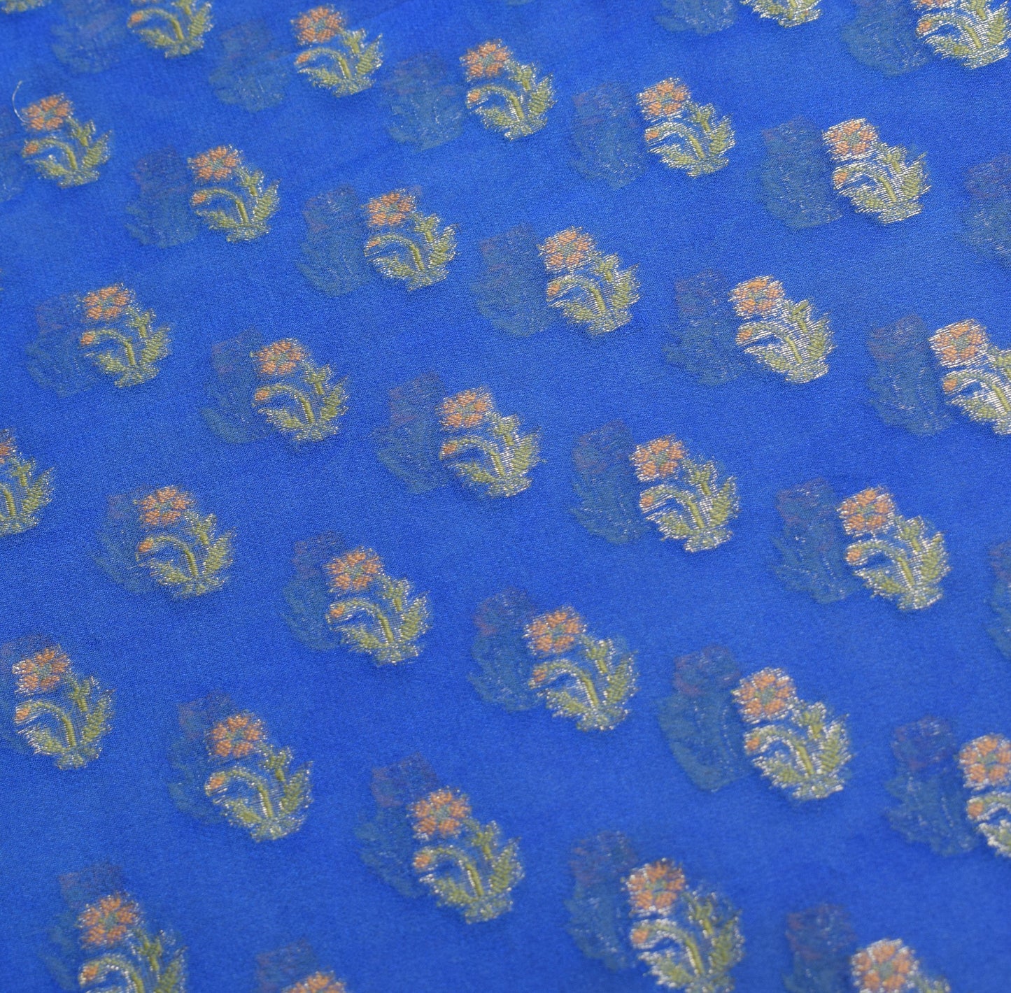 Sushila Vintage Pure Banarasi Georgette Saree Floral Woven Blue Soft Sari Fabric