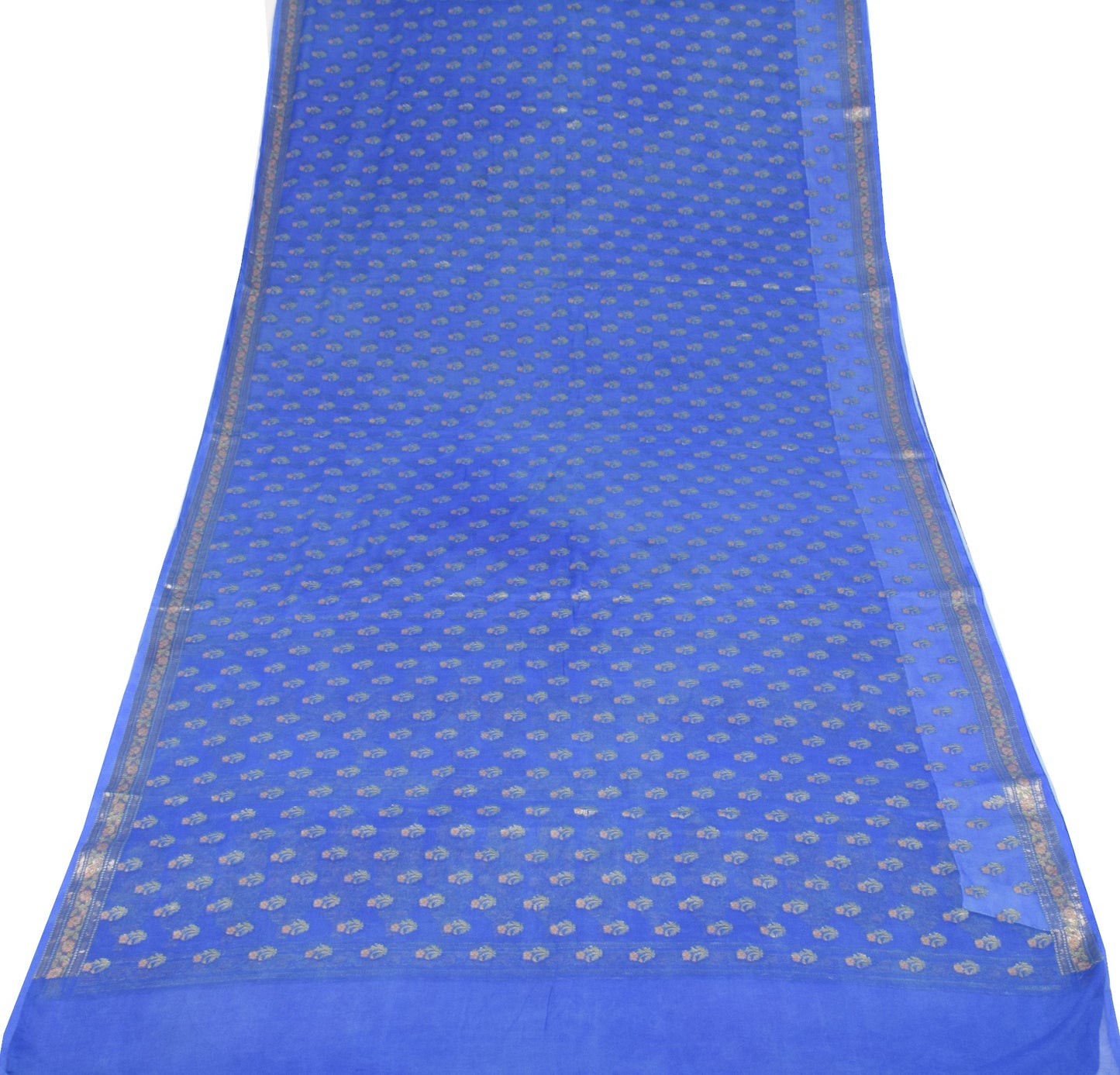 Sushila Vintage Pure Banarasi Georgette Saree Floral Woven Blue Soft Sari Fabric