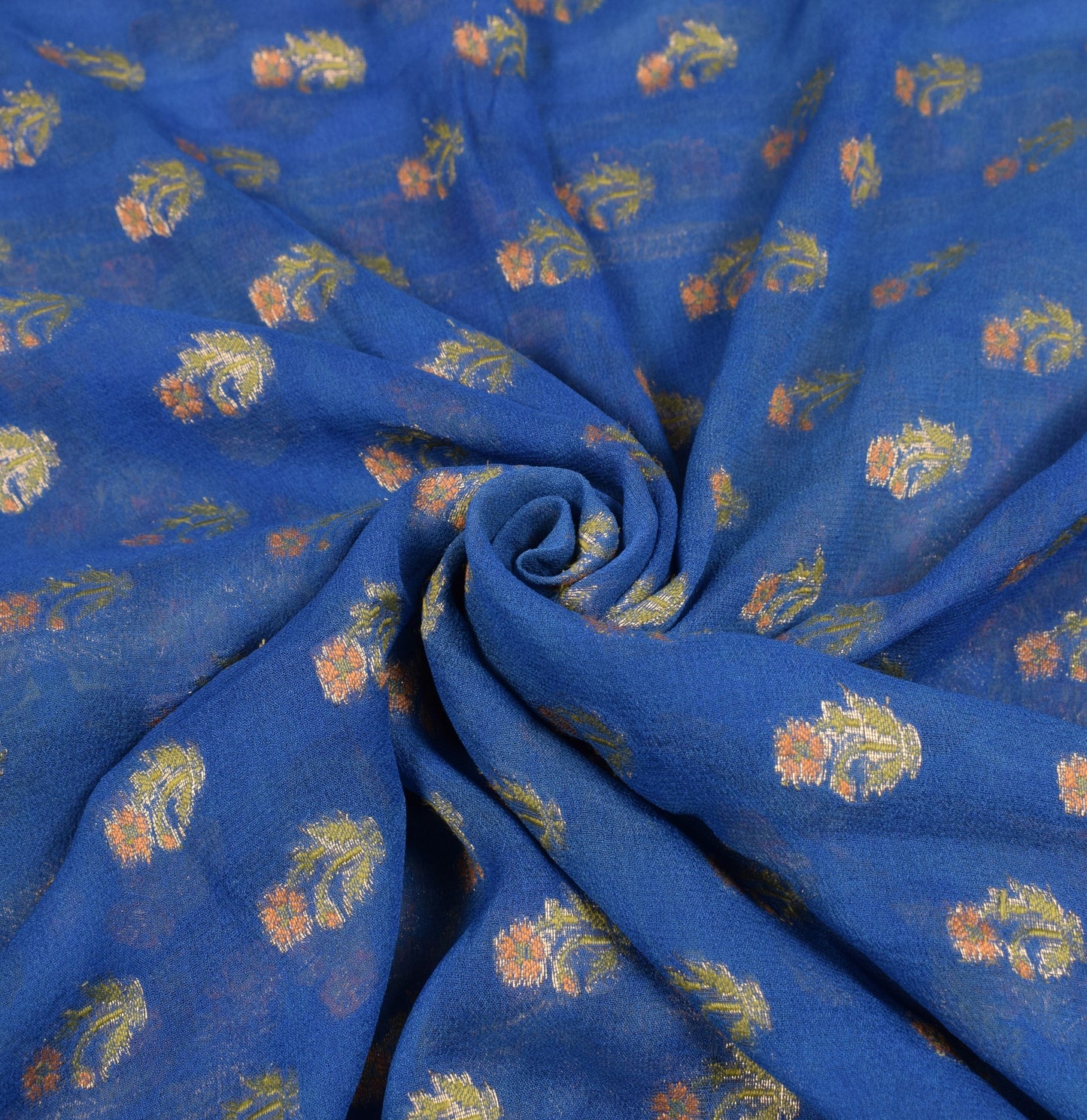 Sushila Vintage Pure Banarasi Georgette Saree Floral Woven Blue Soft Sari Fabric