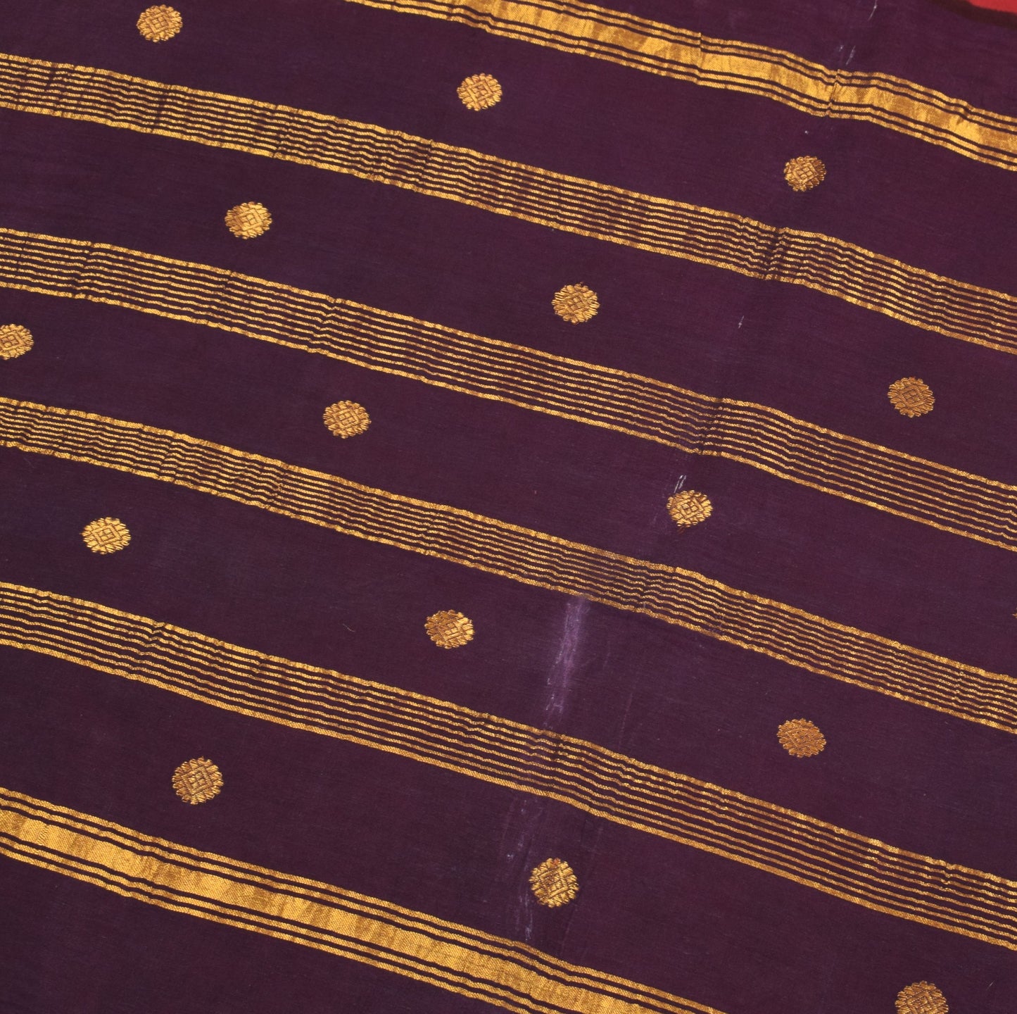 Sushila Vintage Red Pure Cotton Saree Purple Border Pallu Zari Woven Sari Fabric