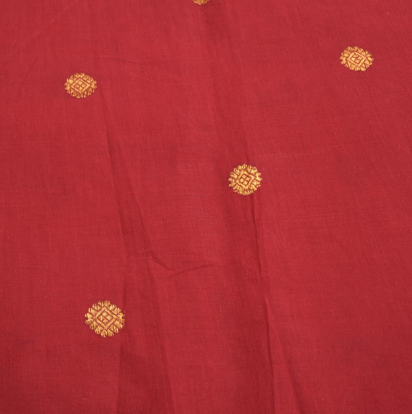 Sushila Vintage Red Pure Cotton Saree Purple Border Pallu Zari Woven Sari Fabric