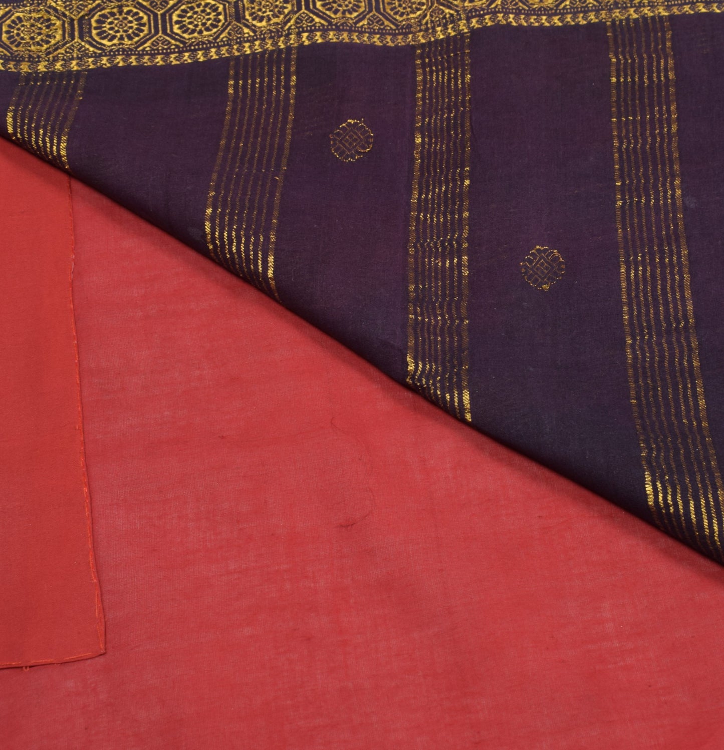 Sushila Vintage Red Pure Cotton Saree Purple Border Pallu Zari Woven Sari Fabric