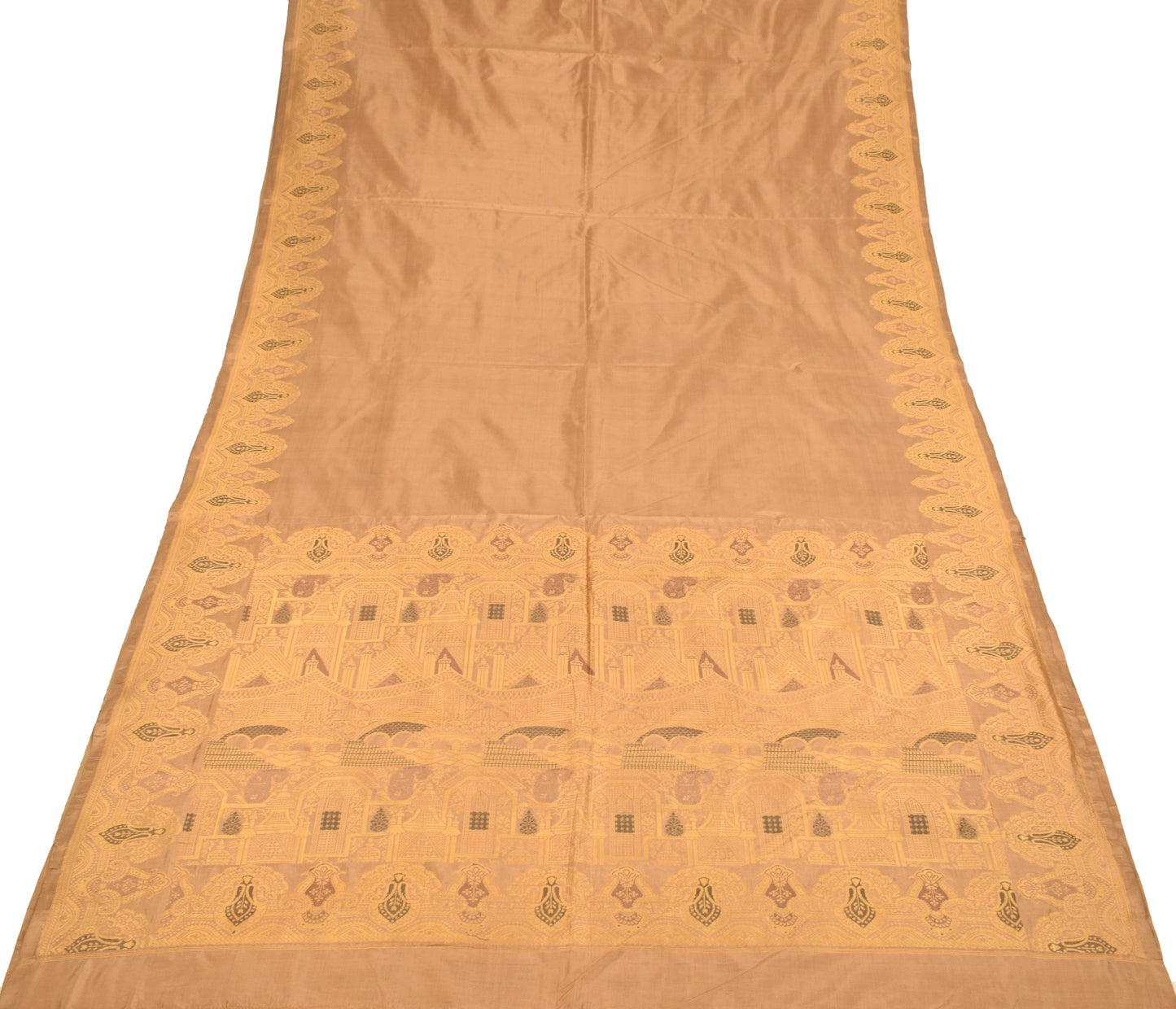 Sushila Vintage Pure Banarasi Silk Saree Paisley Woven Brown Soft Sari Fabric