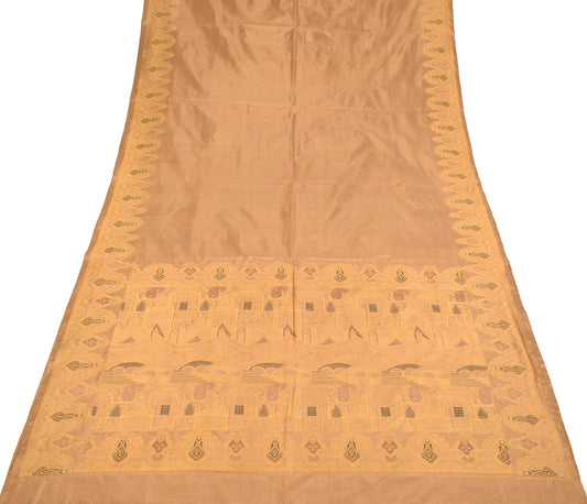 Sushila Vintage Pure Banarasi Silk Saree Paisley Woven Brown Soft Sari Fabric