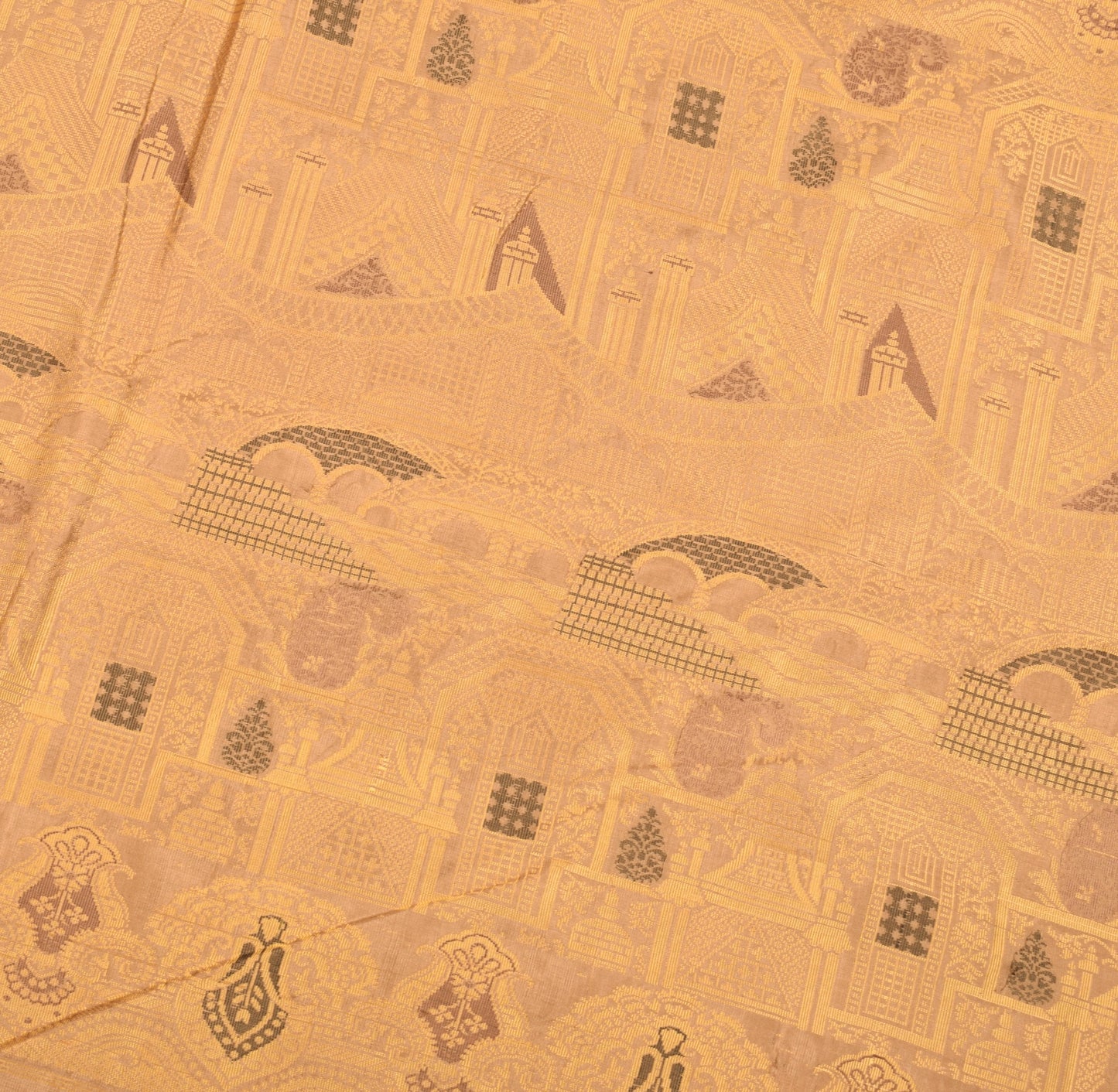Sushila Vintage Pure Banarasi Silk Saree Paisley Woven Brown Soft Sari Fabric