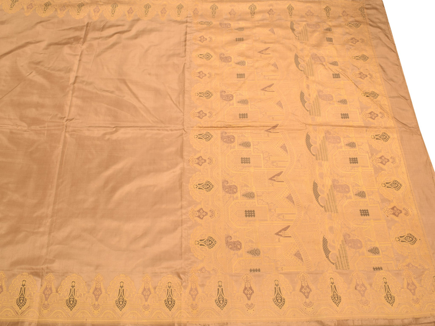 Sushila Vintage Pure Banarasi Silk Saree Paisley Woven Brown Soft Sari Fabric