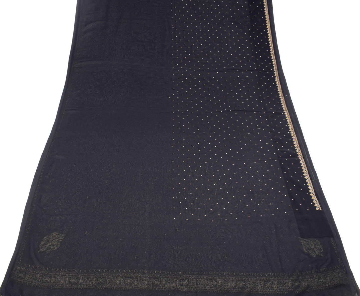 Sushila Vintage Hand Beaded Zardozi Saree Black Art Georgette Sari Craft Fabric