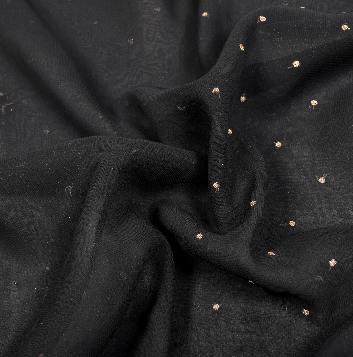 Sushila Vintage Hand Beaded Zardozi Saree Black Art Georgette Sari Craft Fabric