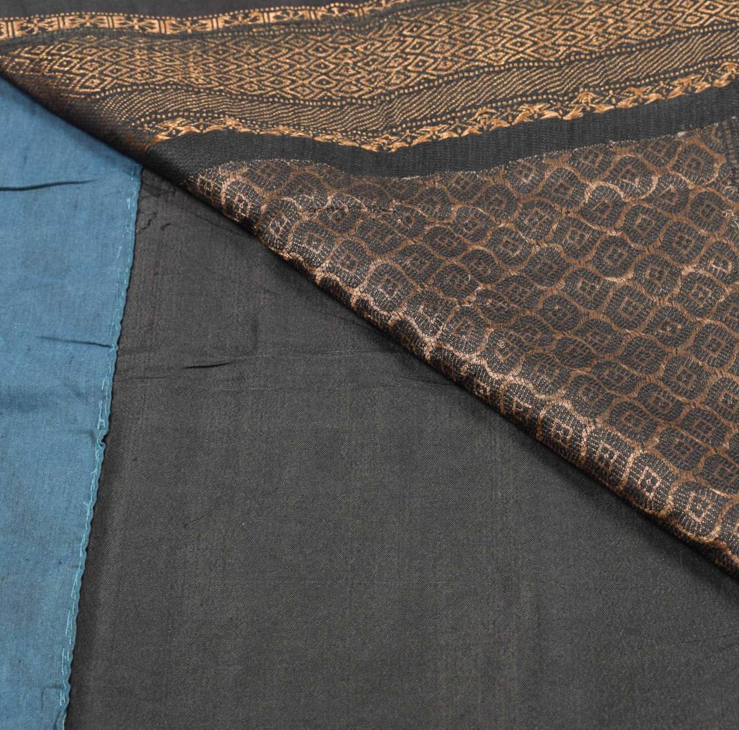 Sushila Vintage Black Handloom Saree Pure Silk Zari Woven Soft Sari Craft Fabric