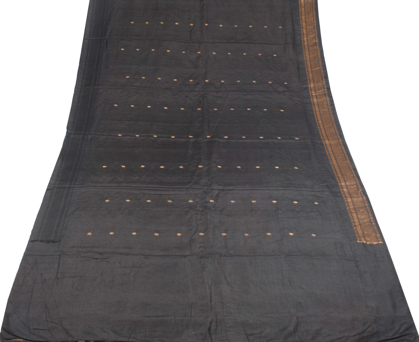 Sushila Vintage Black Handloom Saree Pure Silk Zari Woven Soft Sari Craft Fabric