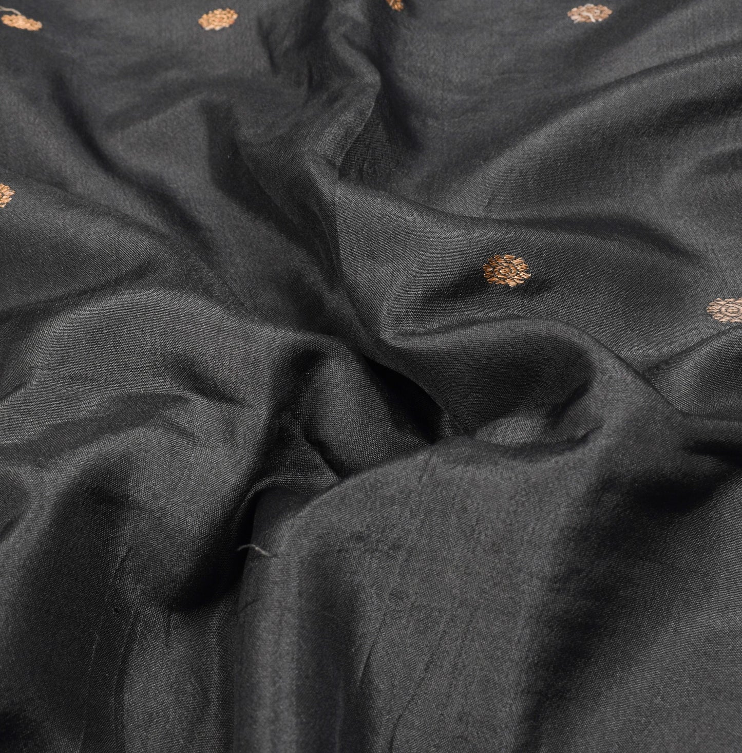 Sushila Vintage Black Handloom Saree Pure Silk Zari Woven Soft Sari Craft Fabric