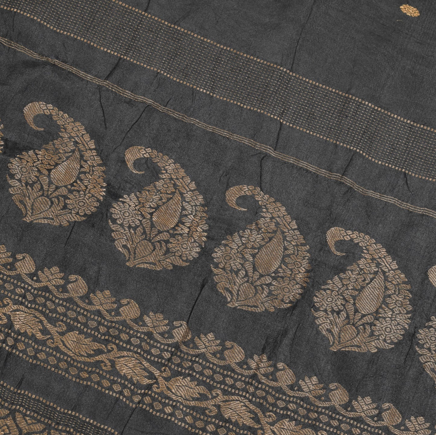 Sushila Vintage Black Handloom Saree Pure Silk Zari Woven Soft Sari Craft Fabric