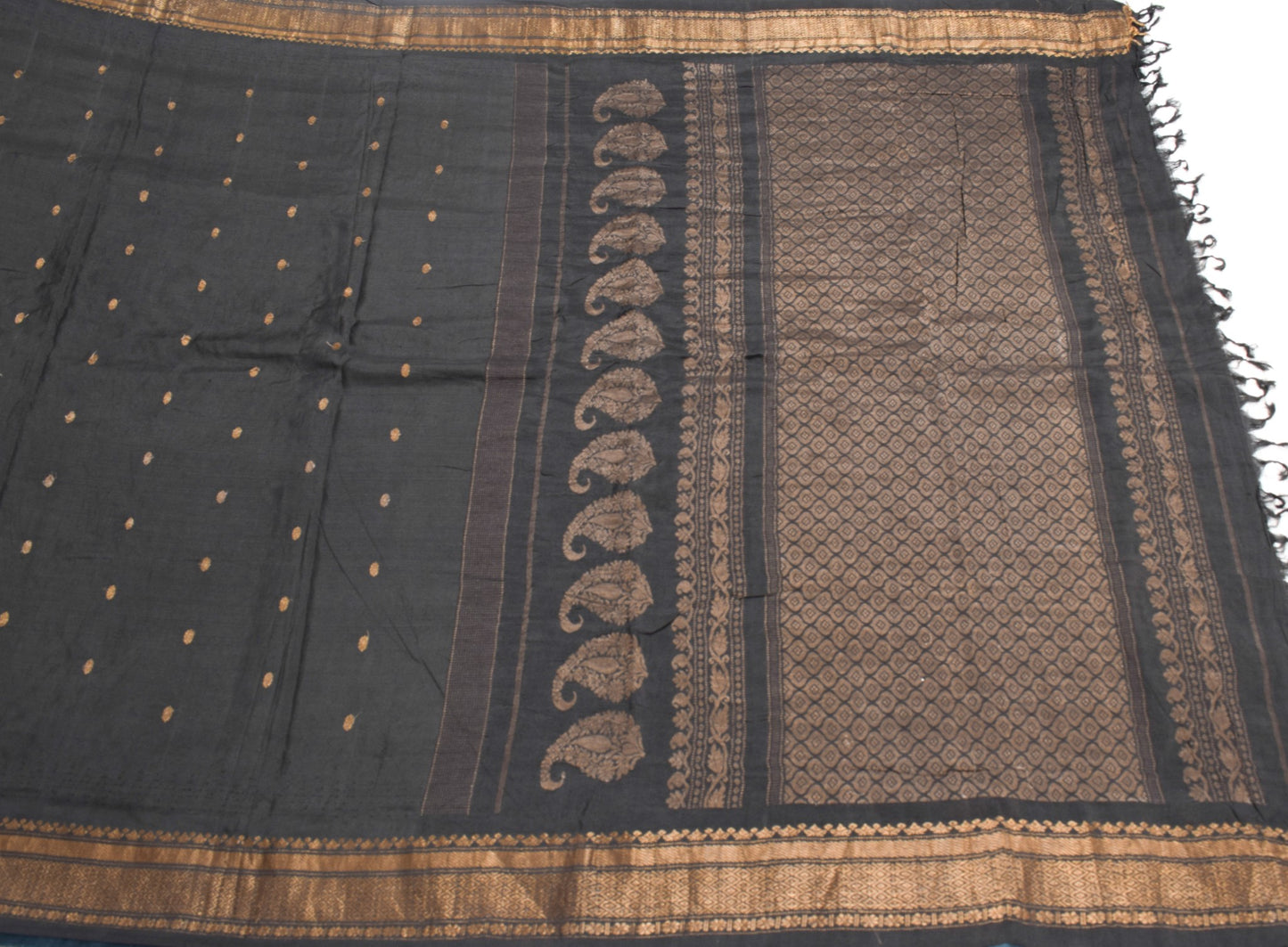 Sushila Vintage Black Handloom Saree Pure Silk Zari Woven Soft Sari Craft Fabric