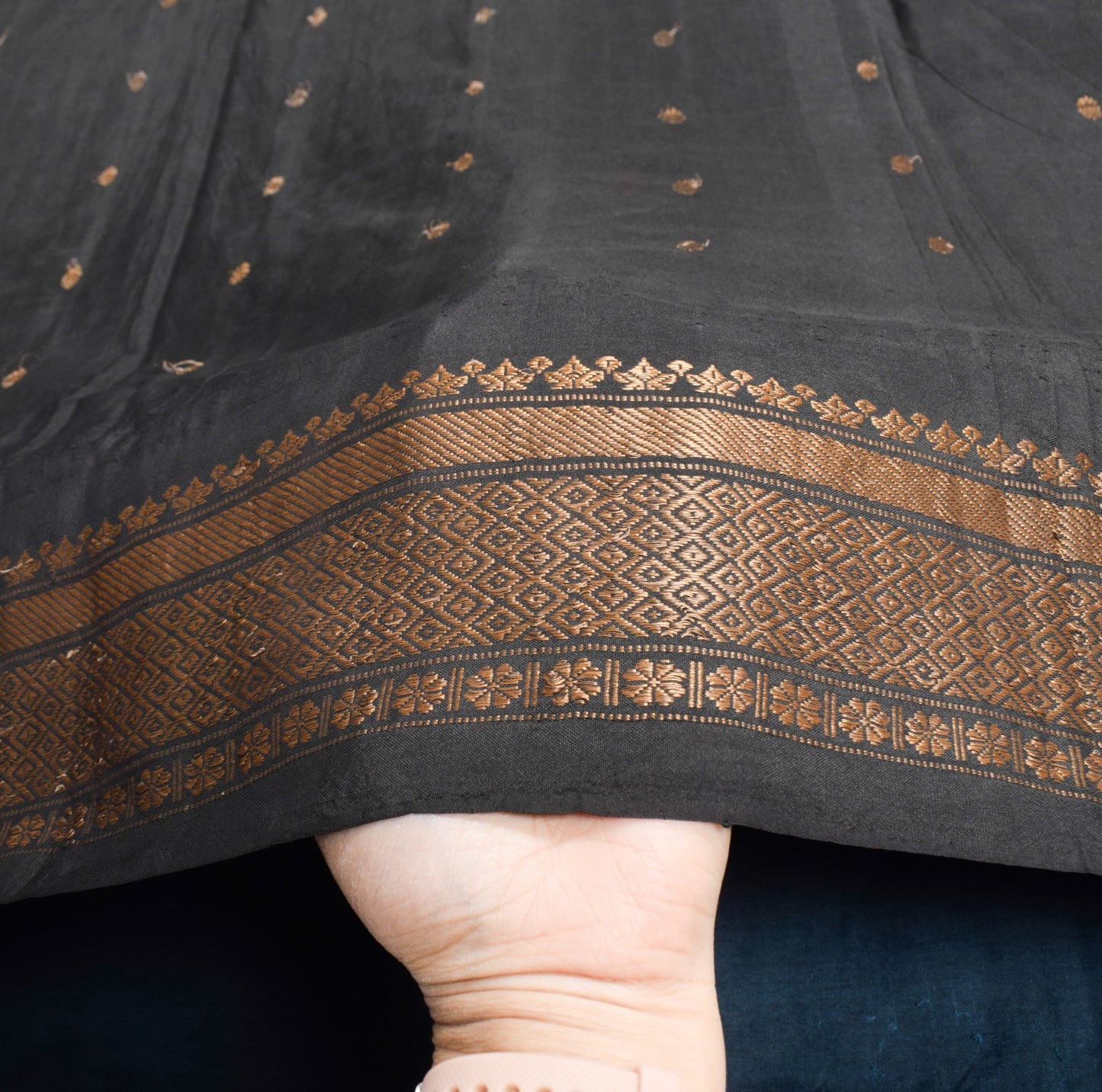 Sushila Vintage Black Handloom Saree Pure Silk Zari Woven Soft Sari Craft Fabric
