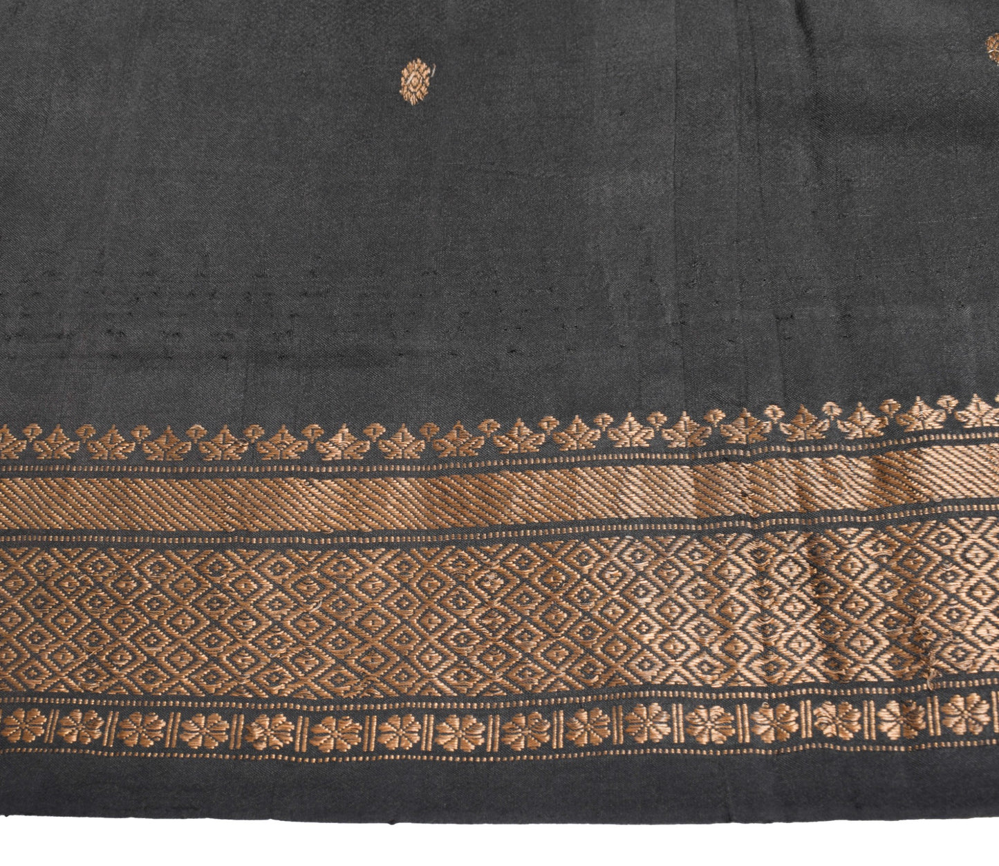Sushila Vintage Black Handloom Saree Pure Silk Zari Woven Soft Sari Craft Fabric