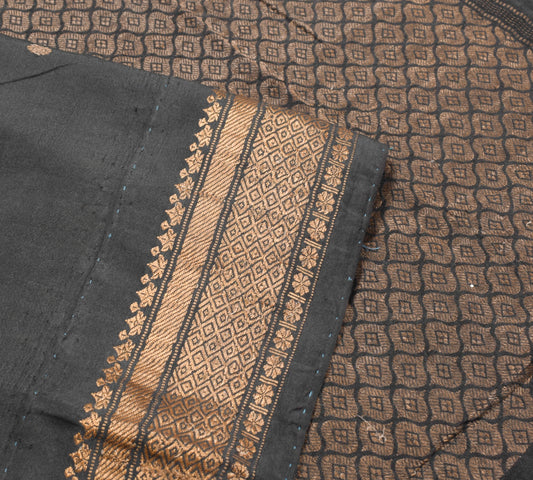 Sushila Vintage Black Handloom Saree Pure Silk Zari Woven Soft Sari Craft Fabric