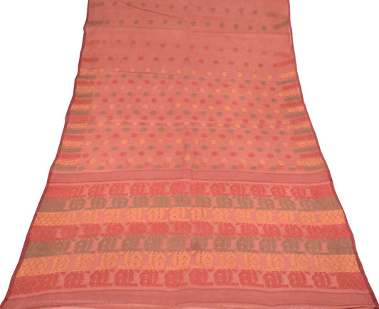 Sushila Vintage Bengal Tant Woven Saree 100%Pure Cotton Floral Sari Craft Fabric
