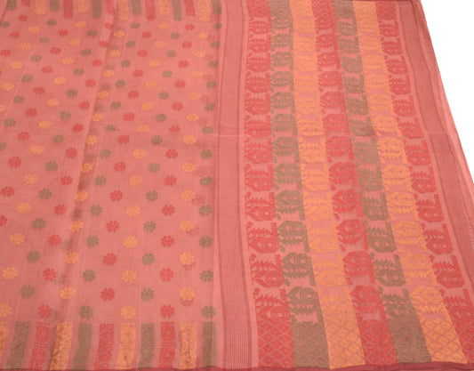 Sushila Vintage Bengal Tant Woven Saree 100%Pure Cotton Floral Sari Craft Fabric