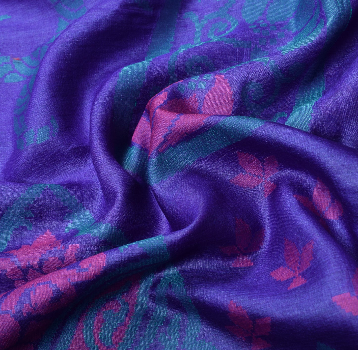 Sushila Vintage Purple Blue Saree Pure Tussar Silk Woven Paisley 5YD Sari Fabric