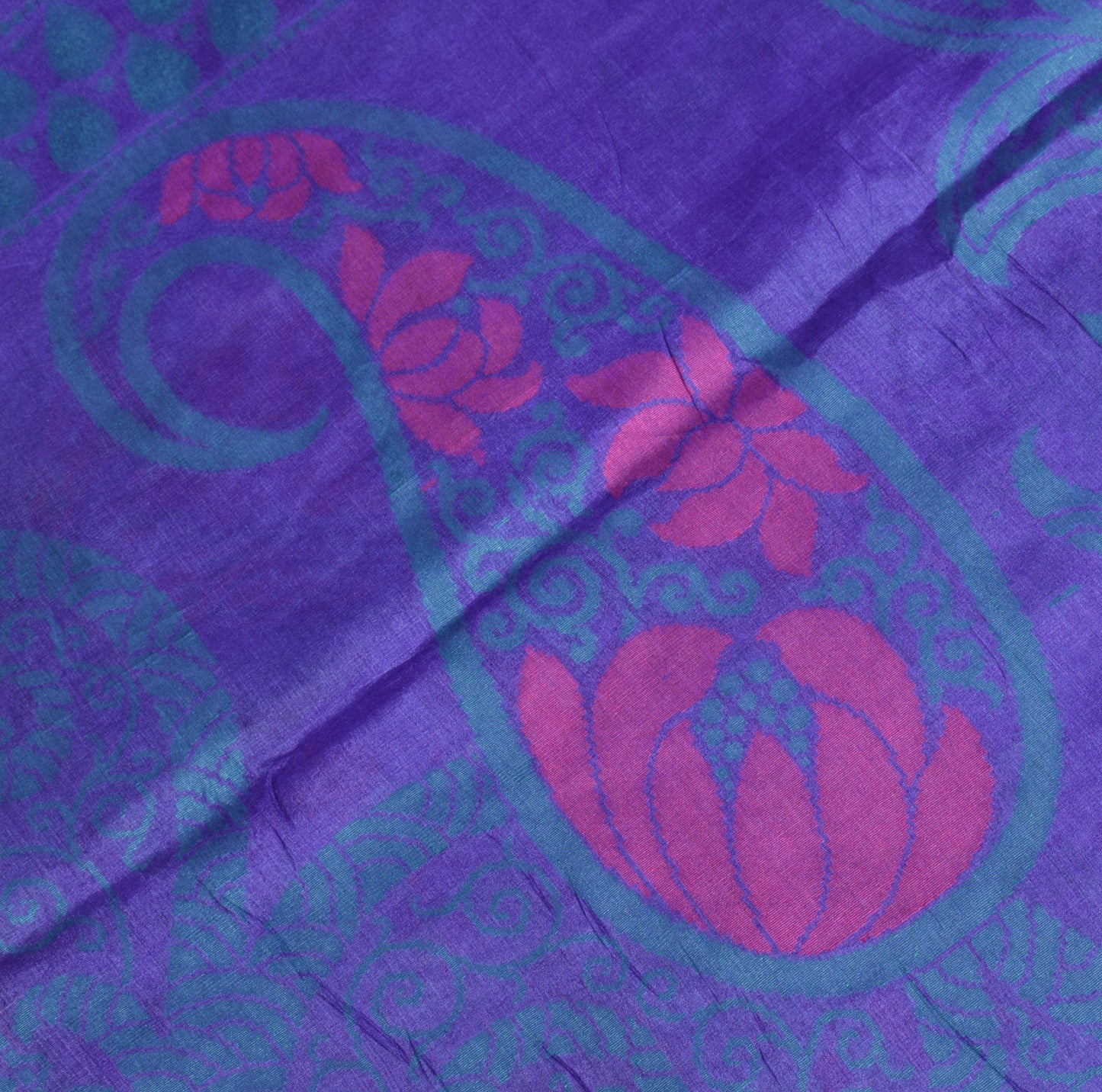 Sushila Vintage Purple Blue Saree Pure Tussar Silk Woven Paisley 5YD Sari Fabric