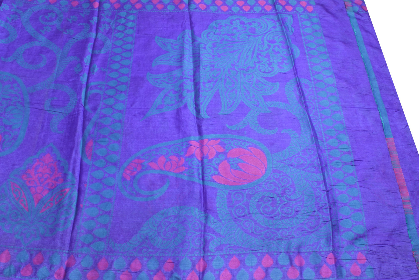 Sushila Vintage Purple Blue Saree Pure Tussar Silk Woven Paisley 5YD Sari Fabric