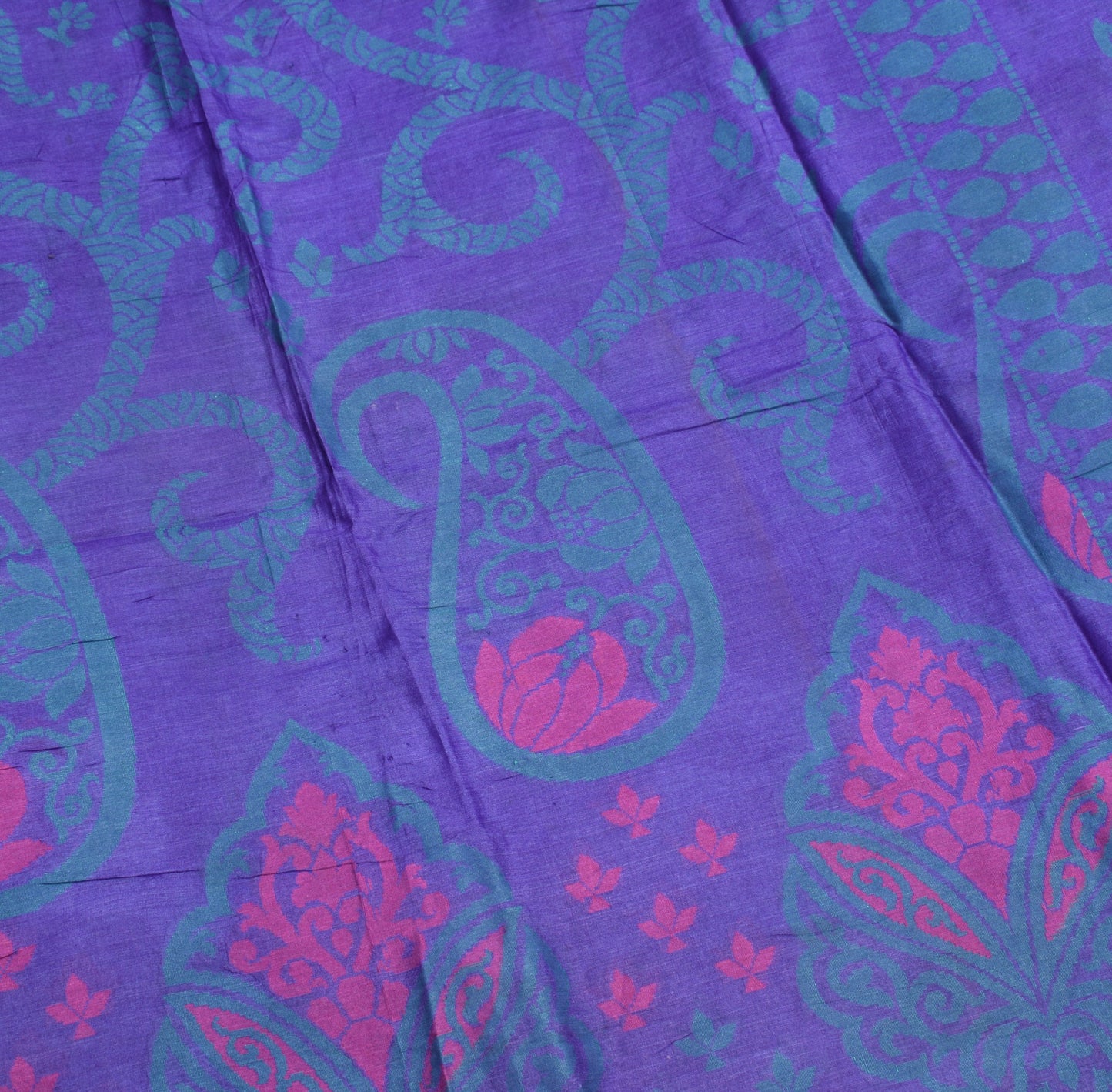 Sushila Vintage Purple Blue Saree Pure Tussar Silk Woven Paisley 5YD Sari Fabric