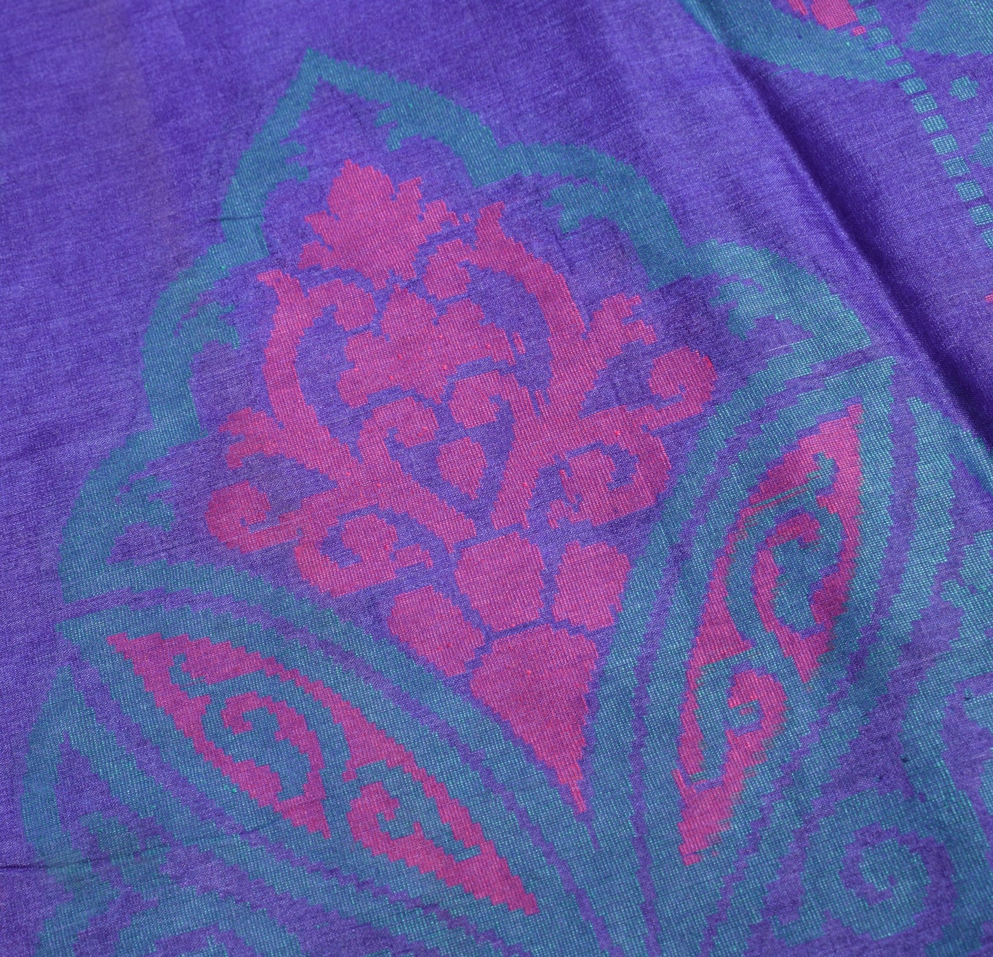 Sushila Vintage Purple Blue Saree Pure Tussar Silk Woven Paisley 5YD Sari Fabric