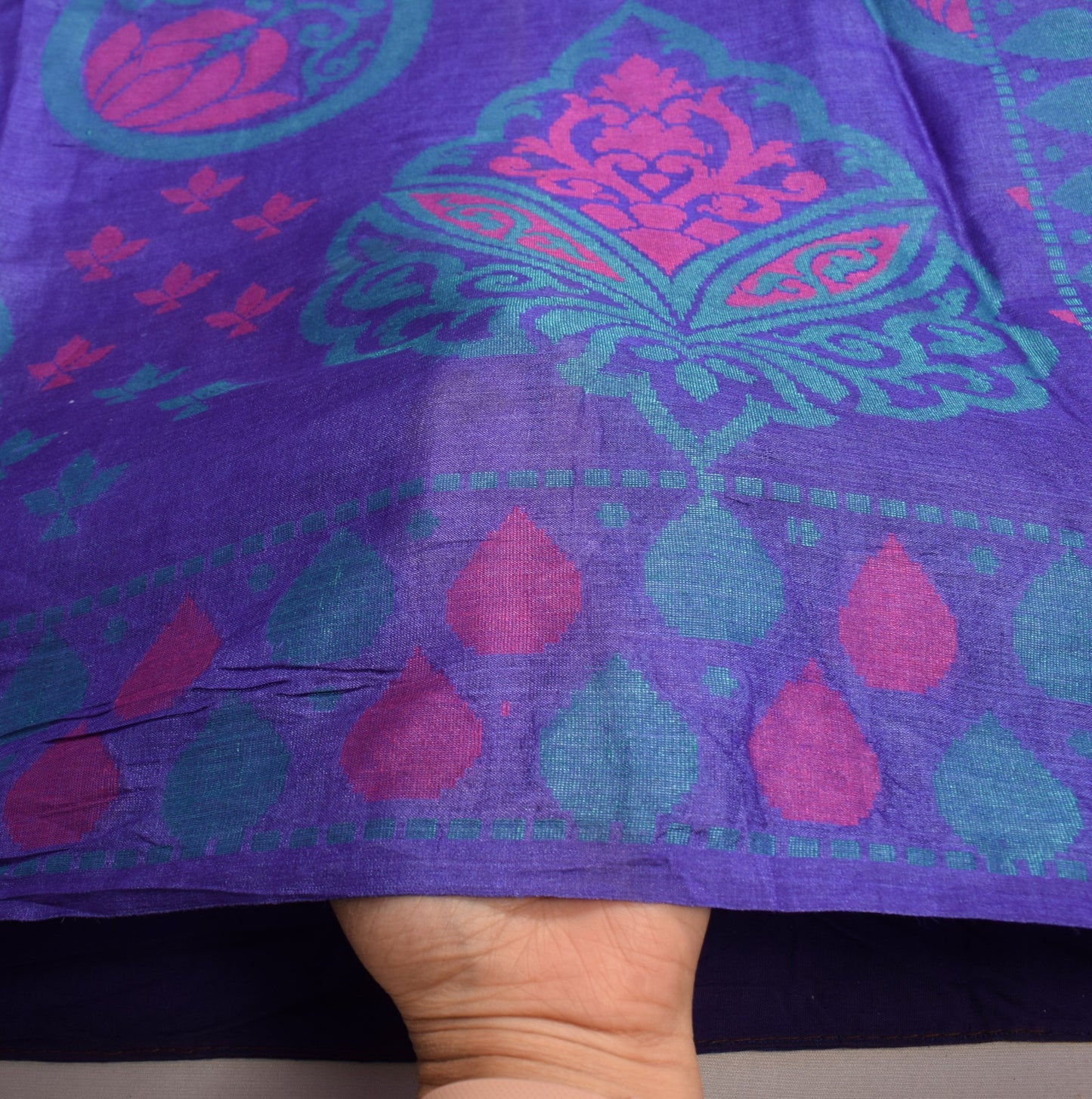 Sushila Vintage Purple Blue Saree Pure Tussar Silk Woven Paisley 5YD Sari Fabric