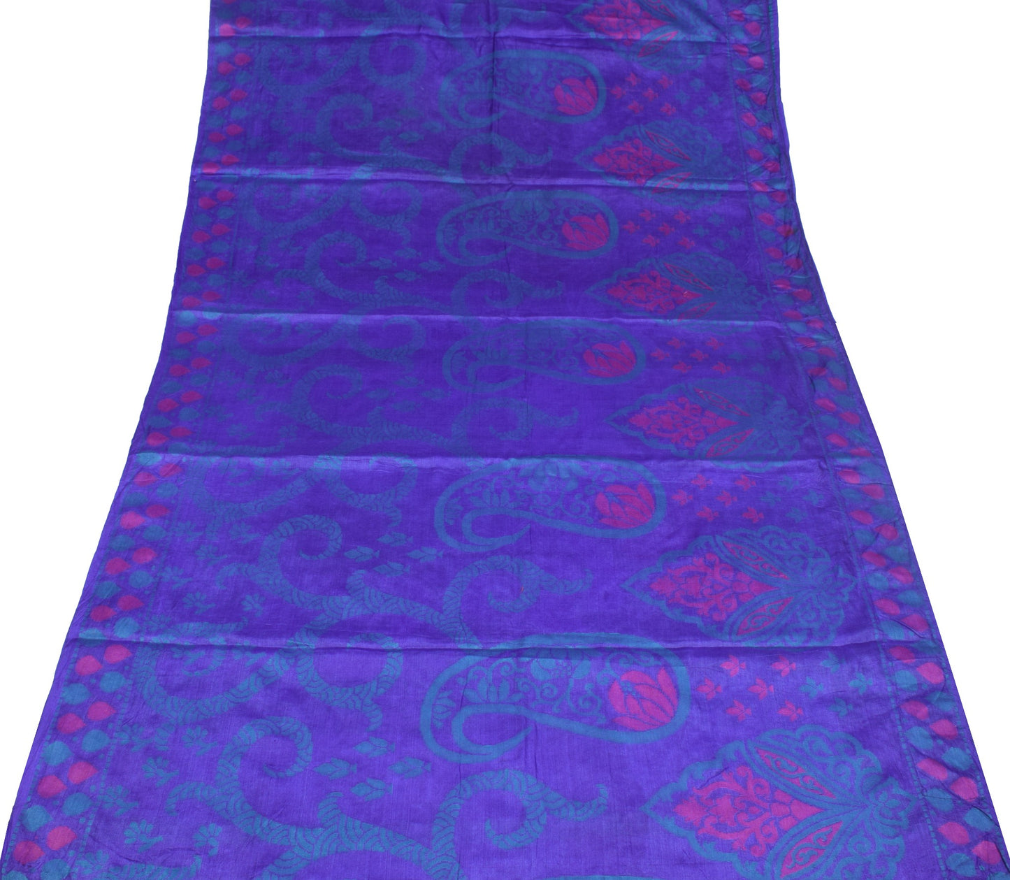 Sushila Vintage Purple Blue Saree Pure Tussar Silk Woven Paisley 5YD Sari Fabric